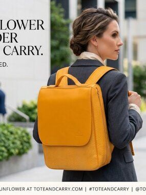 Tote & Carry Sunflower Yellow Faux Leather Snakeskin Travel Weekender Backpack